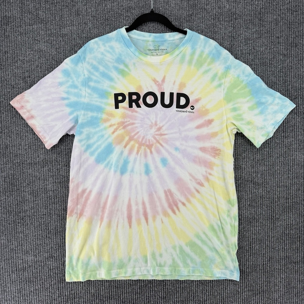 Vineyard Vines mens pride t shirt Large tiedye rainbow whale logo preppy queer